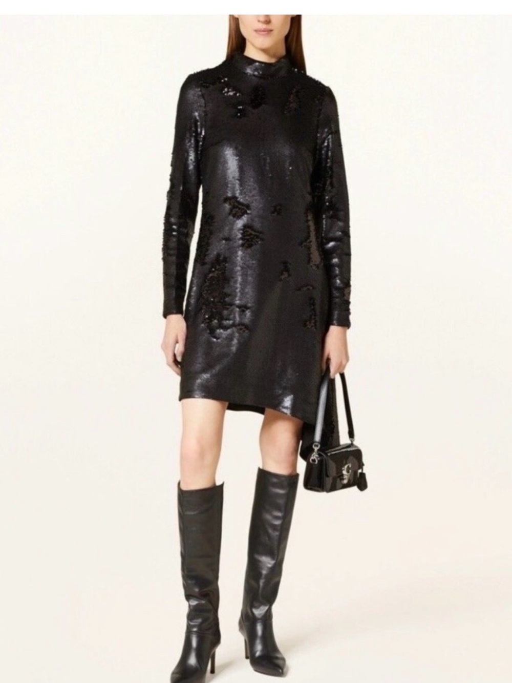 COS Black Sequin Long-Sleeve Shift Dress size 2